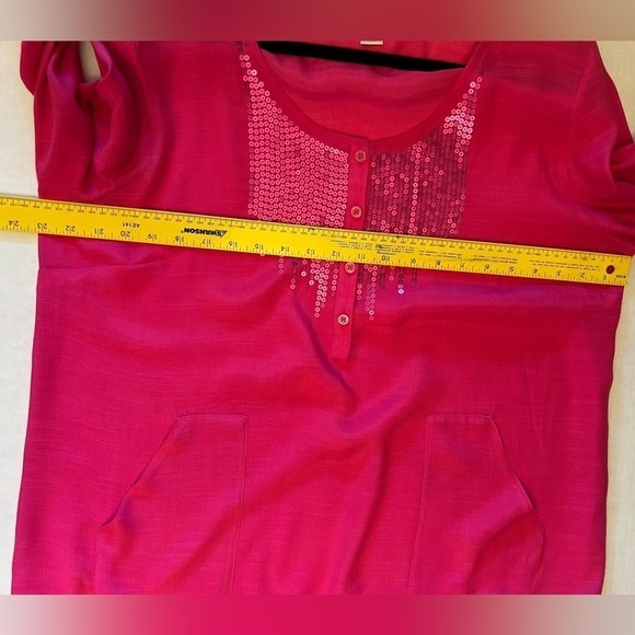 Christopher & Banks sequined Pink Fuchsia blouse top w/drawstring waistSz-XL V17 - Picture 6 of 7